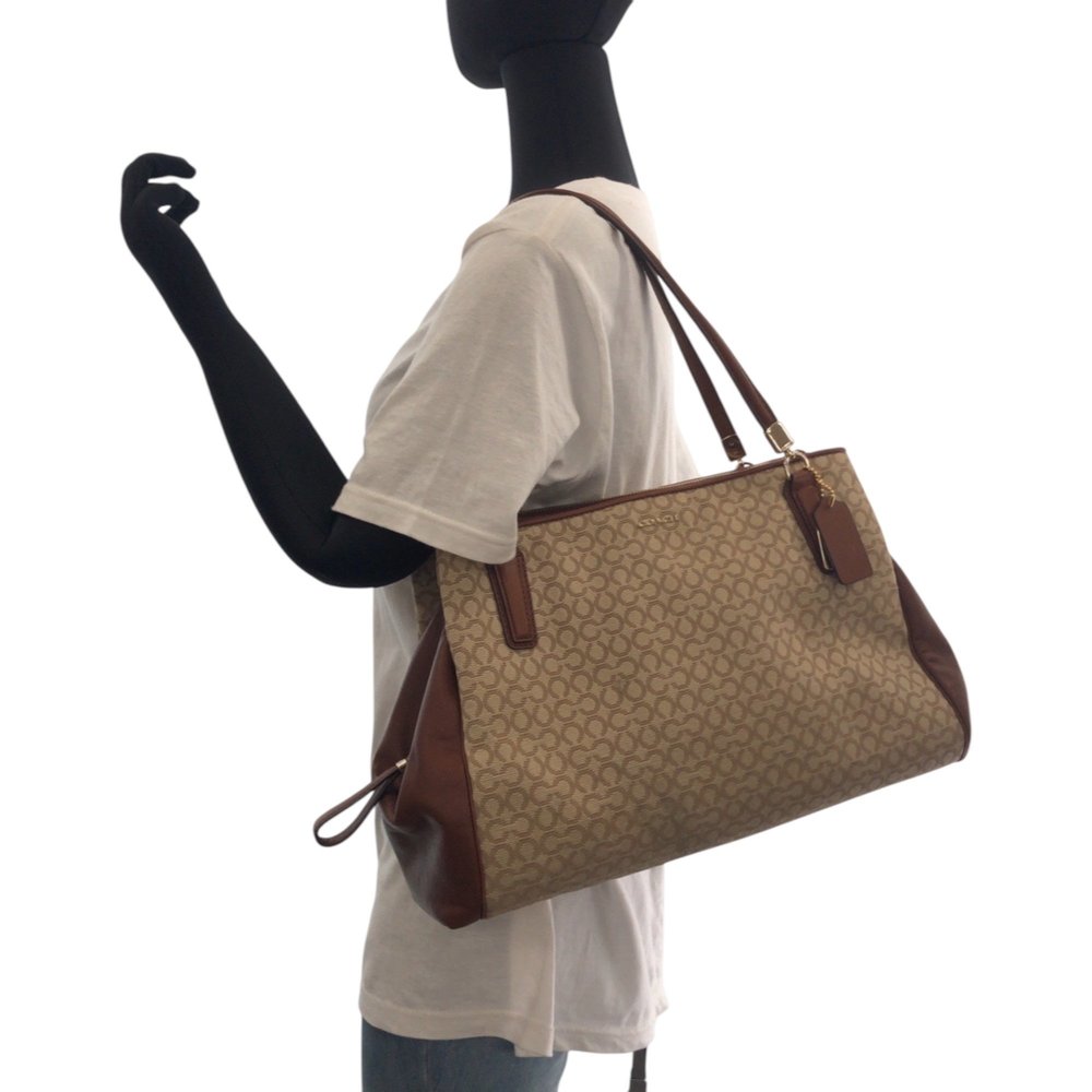 COACH Madison Op Art Brown Beige Gold Hardware Canvas Handbag Shoulder Bag for - Picture 7 of 10